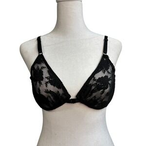 Vtg Christian Dior Black Lace Bra 36C Front Clasp Underwire Adjustable Straps